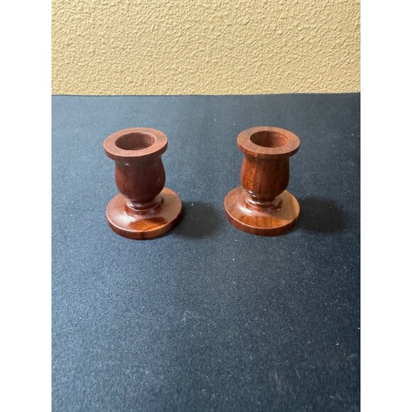Vintage Wooden Candle Holders Set Of 2 - Picture 2 of 5